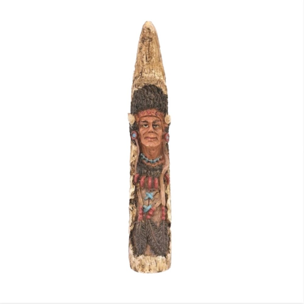 Native American Indian Figurine Resin Carved Faux Horn Sculpture Decor